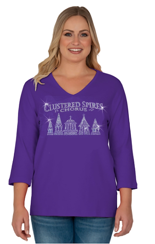 Clustered Spire Chorus  3/4 sleeve V neck Tee Sizes XS to 3X